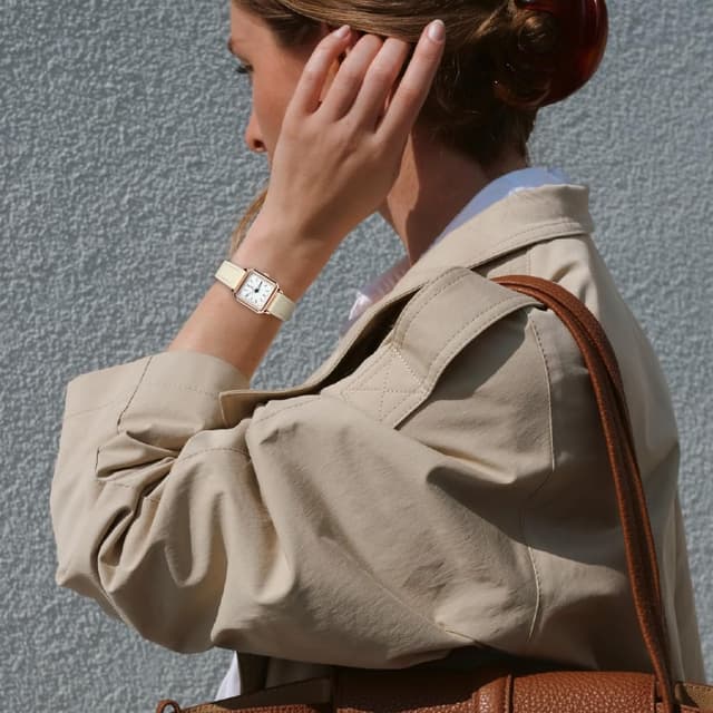 Detalle 2 de Bracelet de montre Aucuu en cuir véritable avec boucle inox, remplacement rapide 16/18/20 mm