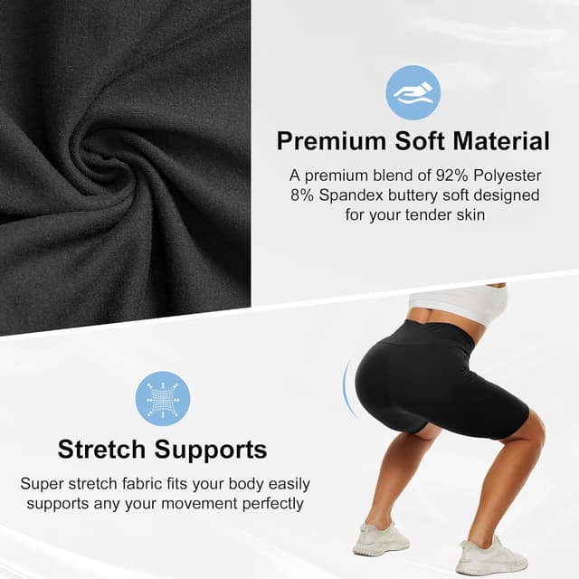 Detalle de DDOBB Women’s High Waisted Cycling Shorts (Black) – Soft 4-Way Stretch Tummy Control