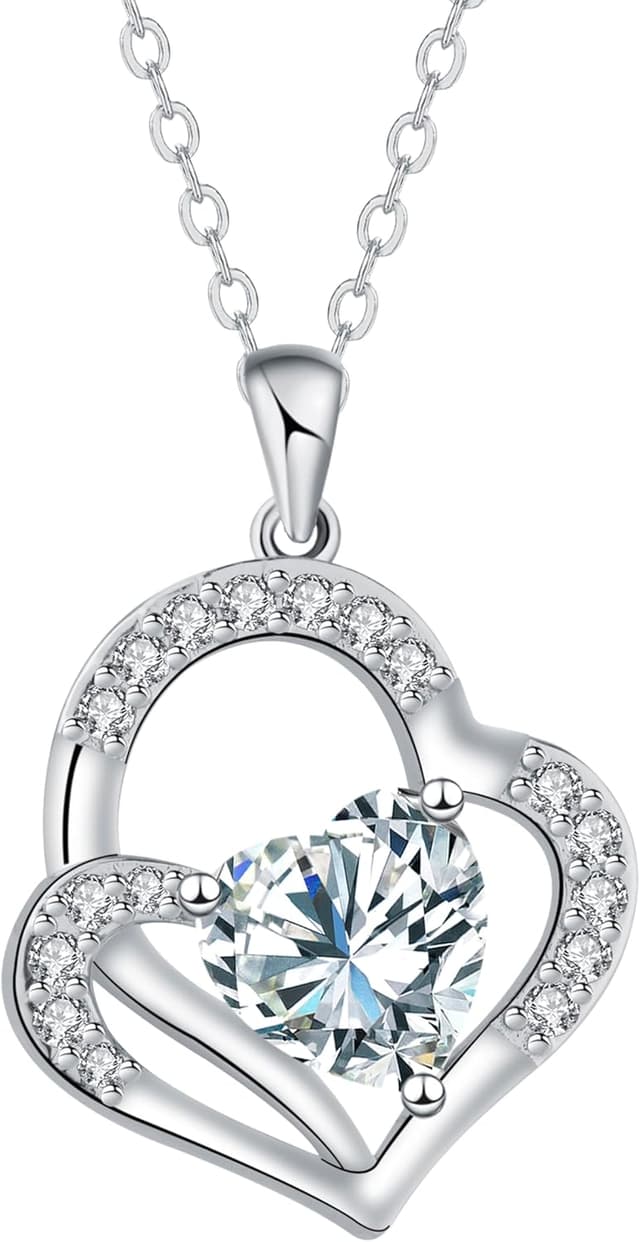 Detalle de J.MOULING Damen Halskette aus 925 Sterling Silber mit Doppelherz-Anhänger & 3A Zirkonia
