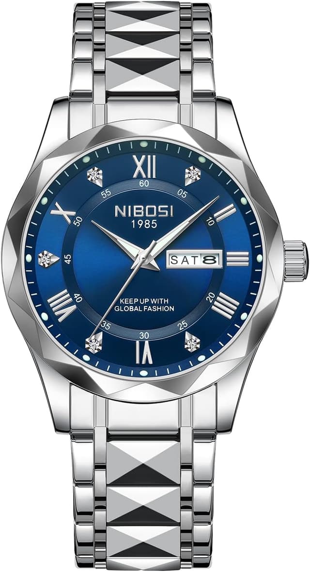 Detalle 2 de NIBOSI Orologio da polso da uomo analogico al quarzo in acciaio inox impermeabile 3 ATM, business e casual