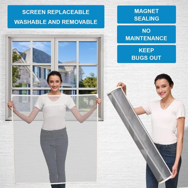 Detalle 2 de NeatiEase Adjustable DIY Magnetic Fly Screen for Windows (Max 90 x 140 cm) – White Frame, Grey Mesh