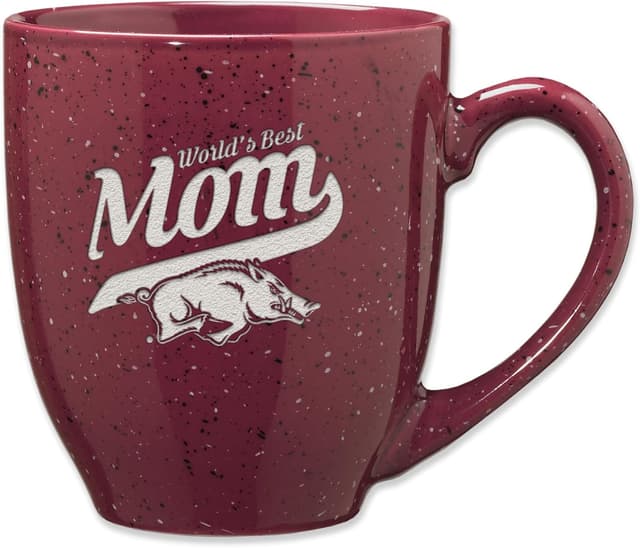 Detalle de Rico Industries NCAA Arkansas Razorbacks Mom-Maroon 16 oz Laser-Engraved Speckled Ceramic Coffee Mug