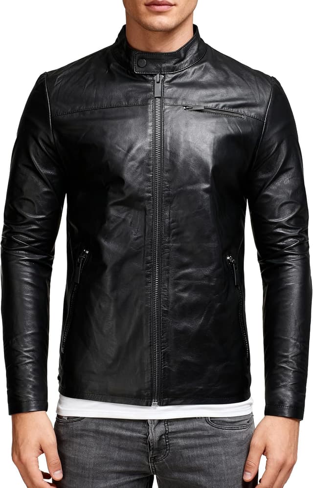 Detalle de Crone Epic Herren Lederjacke Cleane Basic aus 100% Echtleder – in vielen Varianten und Farben