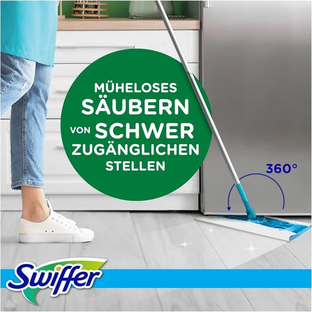 Detalle de Swiffer Bodenwischer Wet Mop Starter-Set für Böden mit Schrubbwirkung (1 Wischer + 6 feuchte Bodentücher)