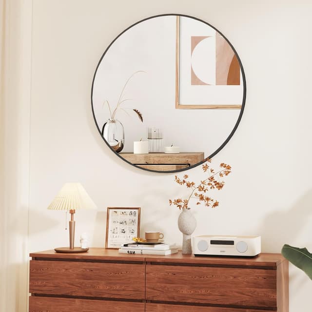 Detalle de Vortisys specchio rotondo da parete 80 cm con cornice in lega di alluminio e vetro temperato