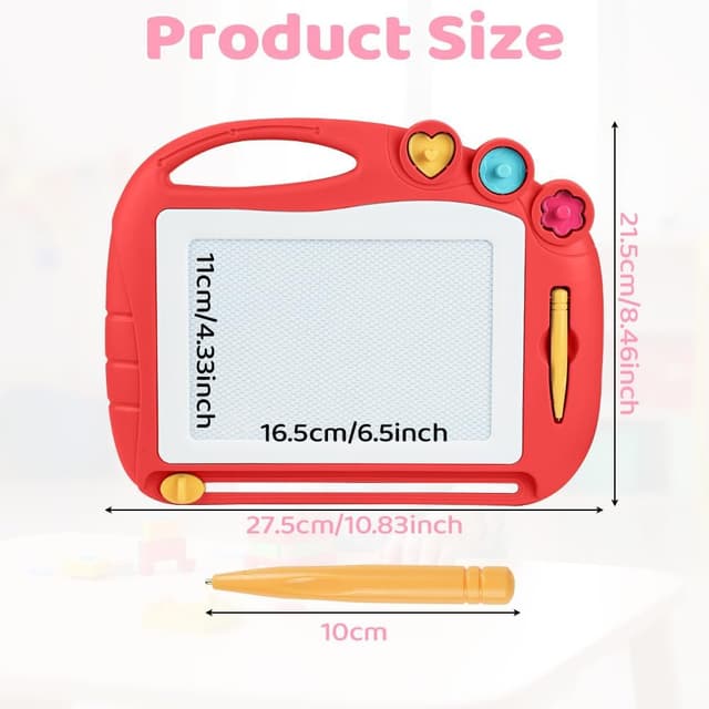 Detalle 2 de OFFCUP Magnetic Drawing Board for Toddlers (Red) – Portable doodle pad with pen and stamps, ages 1+