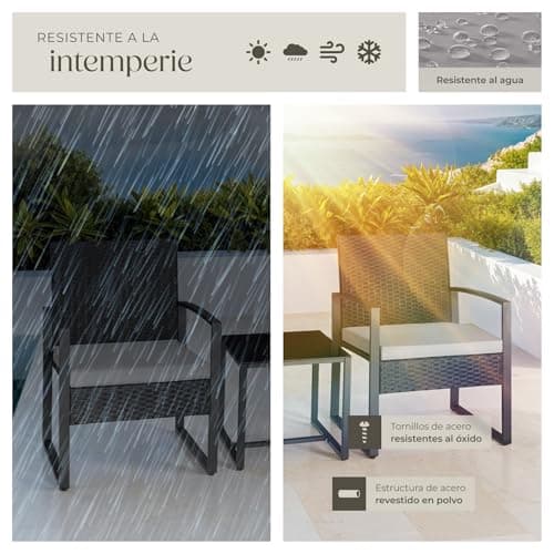 Thumbnail 6 de tectake TecTake conjunto de jardín exterior para 2 personas con 2 sillas de ratán y mesa con tablero de vidrio