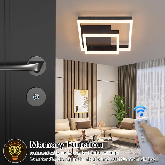 Detalle de SEATAIN LED Deckenleuchte Schlafzimmer, geometrisch schwarz, 30 W (3000 lm) mit Fernbedienung, 3000–6000 K und Nachtlicht