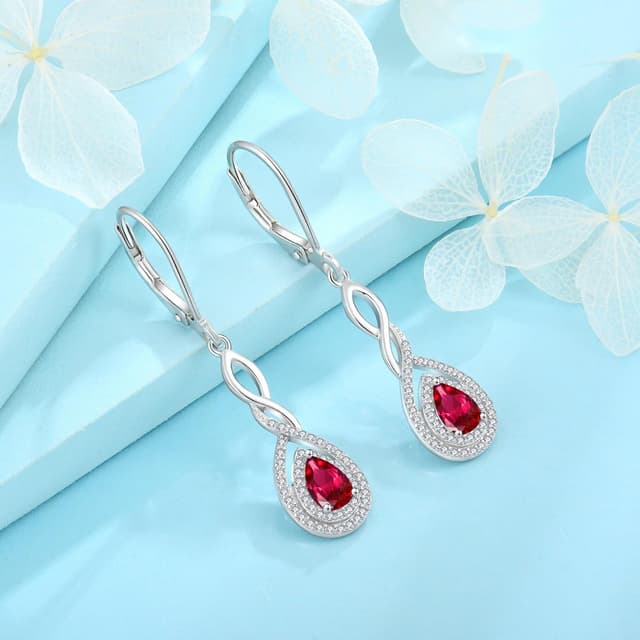 Detalle de FJ Damen Ohrringe Geburtsstein Infinity – 925 Sterling Silber Tropfen mit Zirkonia, hängend