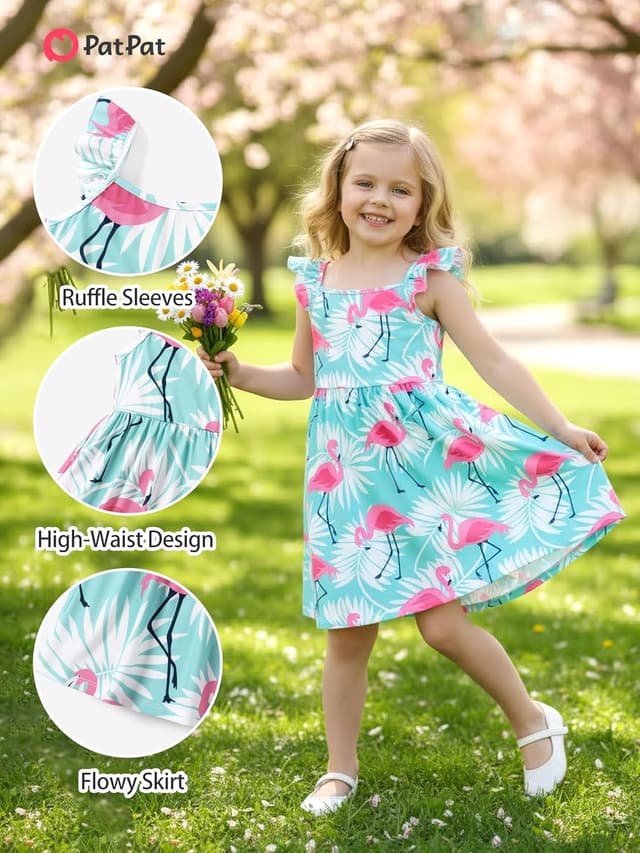 Detalle de PATPAT Multipack Girl Toddler Dresses (Sleeveless Flamingo Striped) — Festival & Everyday Casual Wear
