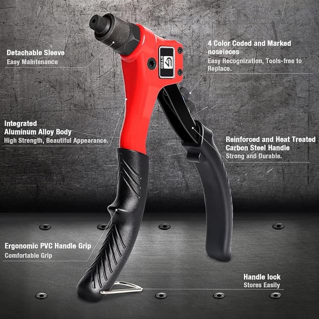 Detalle de GIANTISAN Pop Rivet Tool Kit Rivet Gun with 200 Aluminum Rivets and 4 Drill Bits