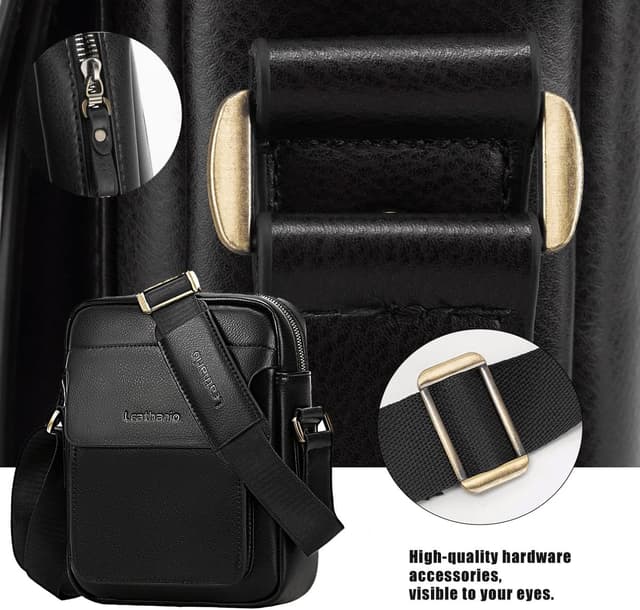 Detalle 2 de Leathario Men’s Vegan Leather Shoulder Bag – Small Cross Body Messenger for Work, Travel & Daily Use