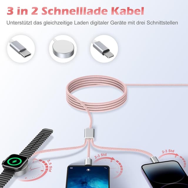 Detalle 2 de 3 in 2 Ladekabel 120 cm für iPhone und Watch