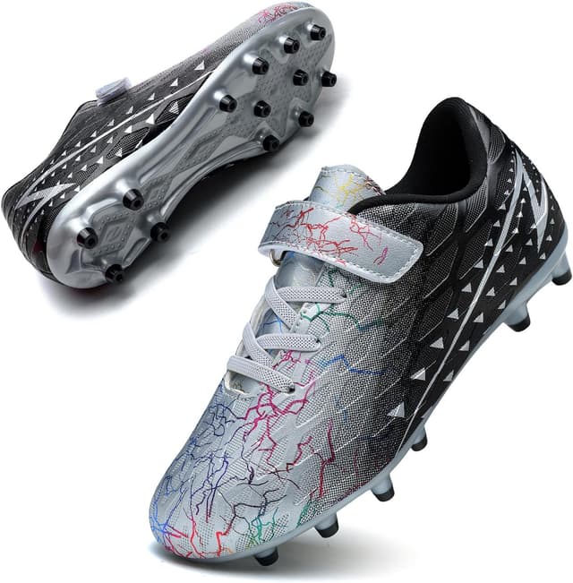 Detalle de Kids FG/AG Football Boots – Boys & Girls Hook-and-Loop Trainers for Indoor/Outdoor Play