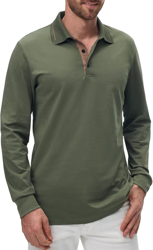 Detalle de Comilaka Uomo polo casual a manica lunga in cotone 81% e poliestere 19% slim fit