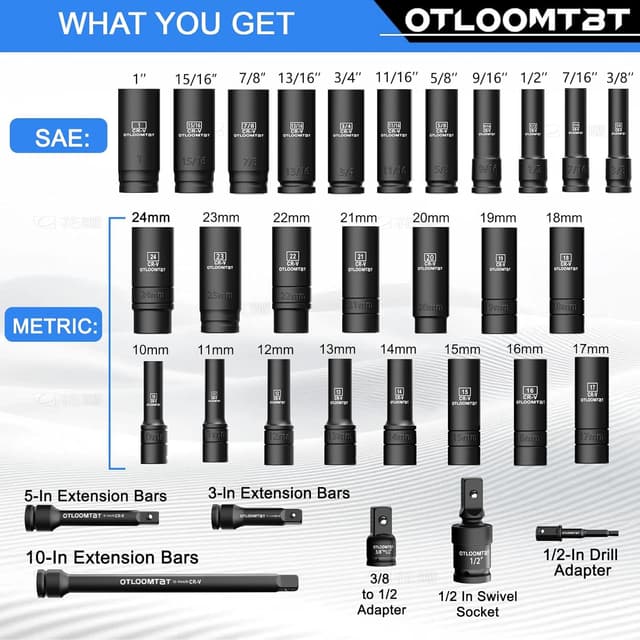 Thumbnail 1 de OTLOOMTBT 1/2" Drive Impact Socket Set — 32pcs