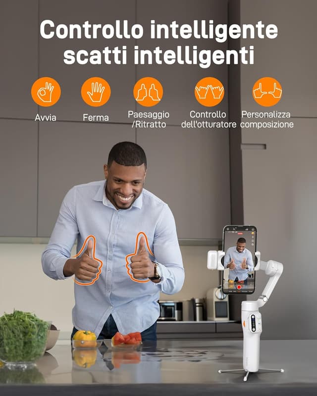 Detalle de hohem iSteady V3 Stabilizzatore Smartphone cardanico a 3 assi con tracker AI magnetico e controller rimovibile