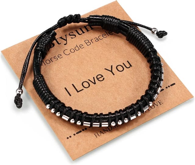 Imagen de Leather Morse Code Bracelet 8.5 in en OfertitasTOP