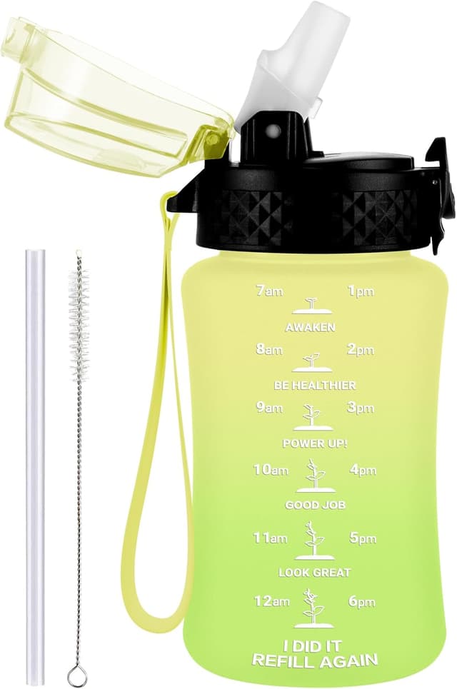 Detalle de GOPPUS 350ml Kids Water Bottle with Straw, Strap & Flip-Top Lid (BPA-free, Leakproof)