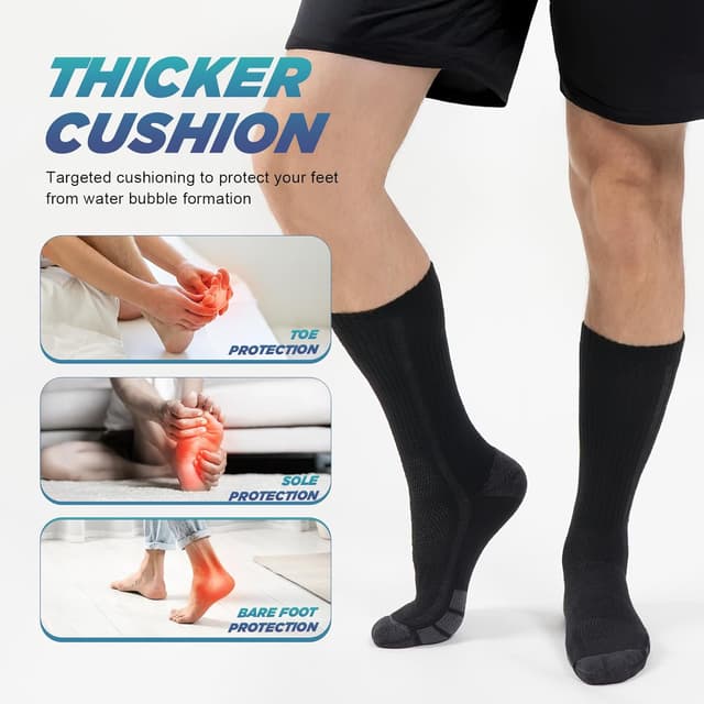 Detalle de TANSTC Merino Wool Hiking Socks (Men & Women) – Breathable Cushioned Crew, 3 Pairs, OEKO-TEX Certified