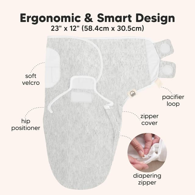 Detalle de KeaBabies Soothe Zippy Baby Swaddle Sleep Sacks (Aspire) — 3-Pack Newborn 0–3 Months with Zipper