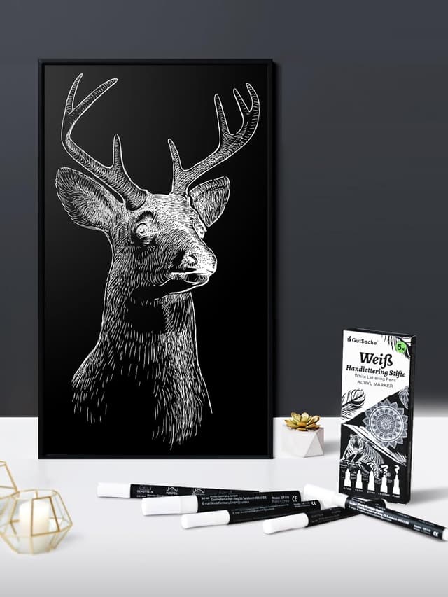 Detalle de DealKits 5x Weiße Acrylstifte – deckende Acrylic Marker Brush Pen für Holz, Glas, Papier & Stein