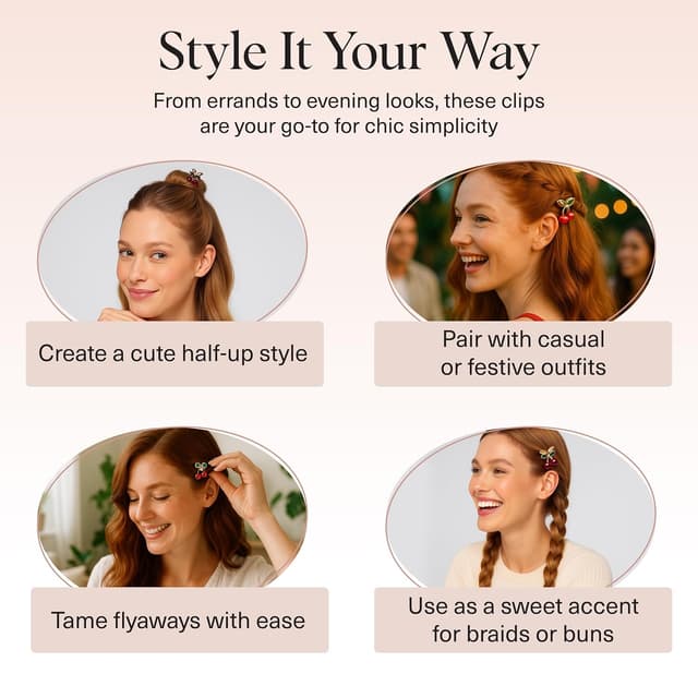 Detalle 2 de Kitsch Cherry Small Hair Clips for Women (2pcs) – Rhinestone Mini Claw Clips