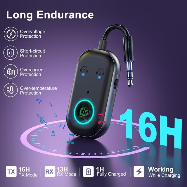 Detalle de OQIMAX Bluetooth 5.3 2-in-1 Transmitter Receiver AUX audio adapter for TV, PC & headphones