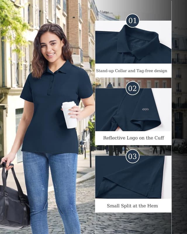 Detalle de 33,000ft Damen Poloshirt für Golf & Sport mit UPF 50+ Sonnenschutz – kurzarm, schnelltrocknend