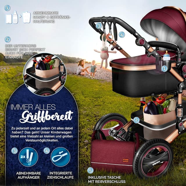Thumbnail 6 de KIDUKU 3-in-1 Kinderwagen XXL Komplettset (Buggy/Sportsitz, Babywanne & Auto-Babyschale)