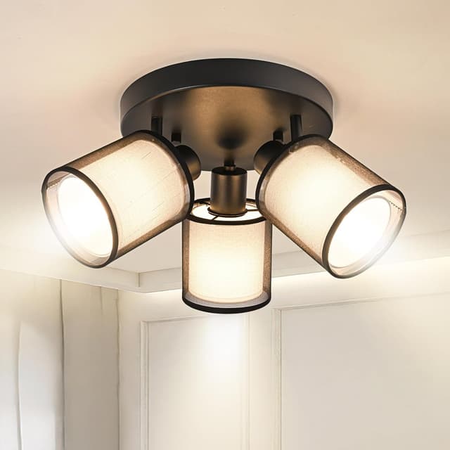 Detalle de Doughelec Deckenlampe/Deckenstrahler 3-flammig für Flur, schwarz – schwenkbar (E14, ohne Leuchtmittel)