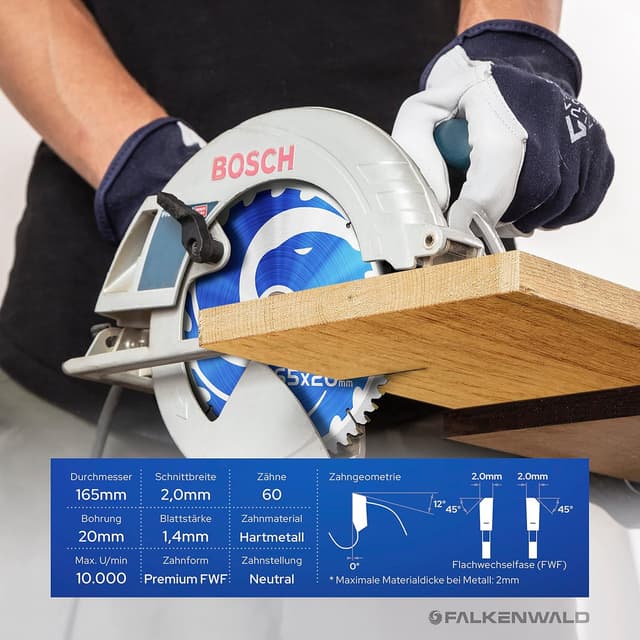 Thumbnail 5 de FALKENWALD Kreissägeblatt 165×20 mm — Hartmetallblatt für Holz & Metall