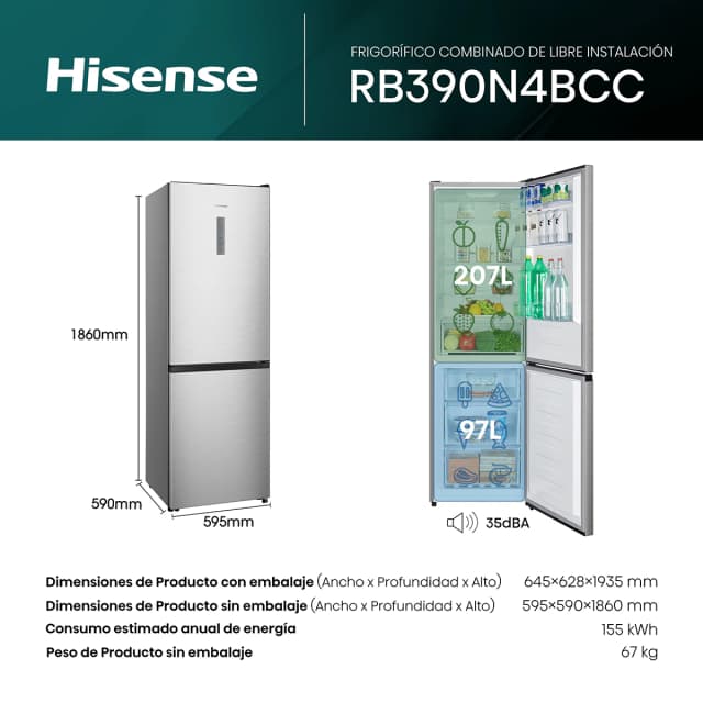 Detalle 2 de Hisense RB390N4BCC frigorífico combi