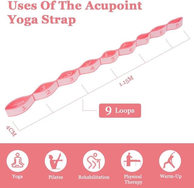 Detalle 2 de flintronic Yoga Stretching Strap – Stretching-Band mit 9 Schlaufen für Yoga, Pilates, Tanz & Gymnastik