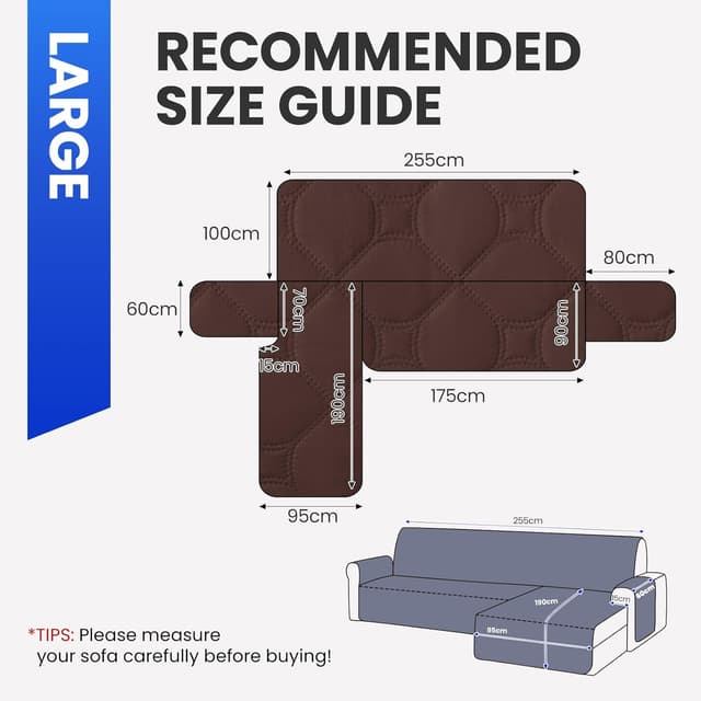 Detalle de Ystyle Copridivano impermeabile con penisola reversibile per divano angolare (3 posti, L 255 cm)