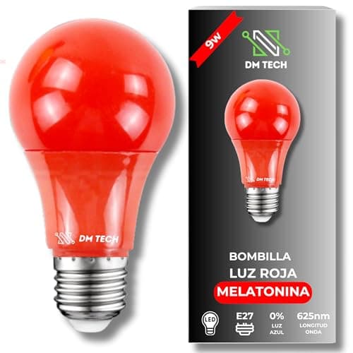 Imagen de DM TECH Luz Roja Nocturna Melatonina E27 para dormir bebe y adultos bombilla terapia roja 0% luz azul + rosca estandar + mejora del ritmo de descanso en OfertitasTOP