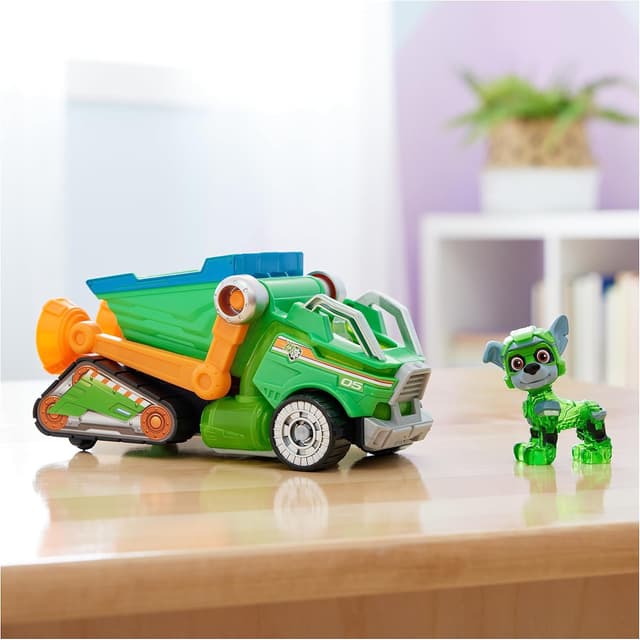 Detalle de Paw Patrol The Mighty Movie Toy Recycling Lorry with Rocky Mighty Pups action figure (lights & sounds)