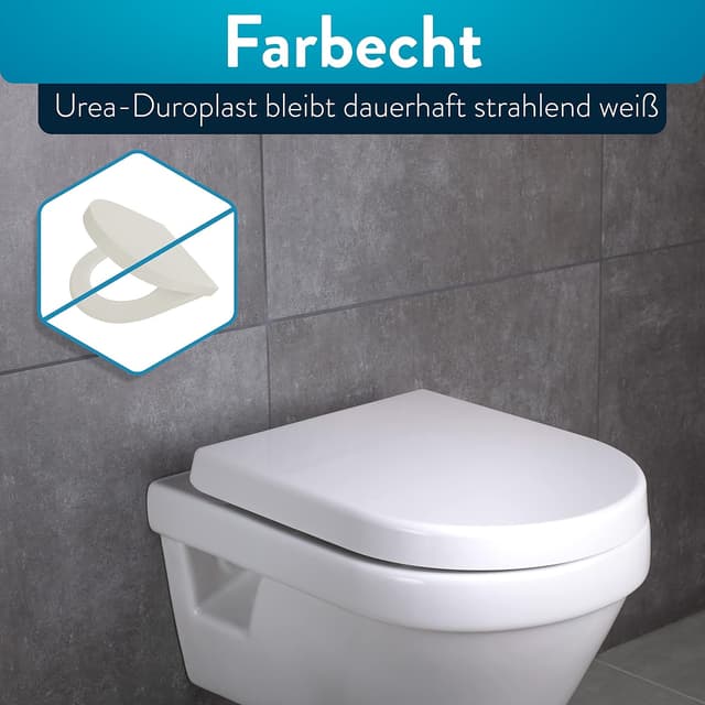 Detalle 2 de Benkstein Abattant de WC antibactérien en Urea-Duroplast avec fermeture douce et Quick Release (forme D, blanc)