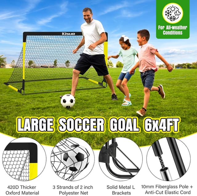 Detalle de Kids Soccer Goal Backyard Set (2 Pack) — 6x4 ft Pop-Up Nets for Ages 3–12+
