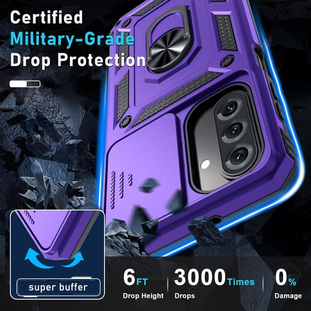 Detalle de Janmitta Compatible with Samsung Galaxy A17 5G Purple Case with Slide Camera Lens Cover, Kickstand, and Tempered Glass Screen Protector