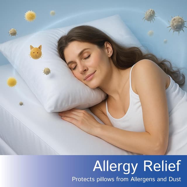 Detalle de Standard Pillow Protectors (Set of 2) – Zippered Waterproof Hypoallergenic Pillow Covers