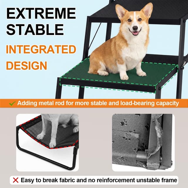 Detalle de Niubya Foldable Dog Steps & Pet Stairs for Cars, SUVs, Trucks (5 Steps) – Aluminium Frame Ramp