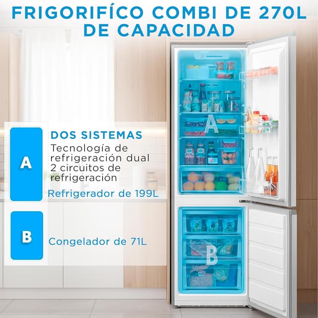 Detalle 1 de MIDEA Frigorífico Combi No Frost 270L Inox 🍏