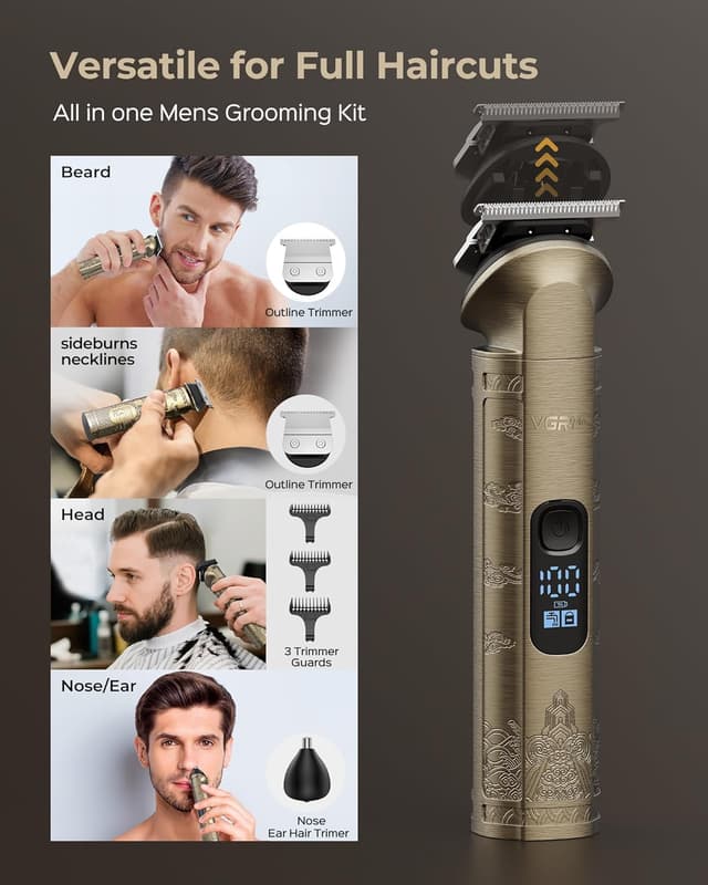 Detalle de Vgrpro Hair Clippers & Trimmers Set for Men with Waterproof Foil Shaver, Cordless, 4-Speed LED Display