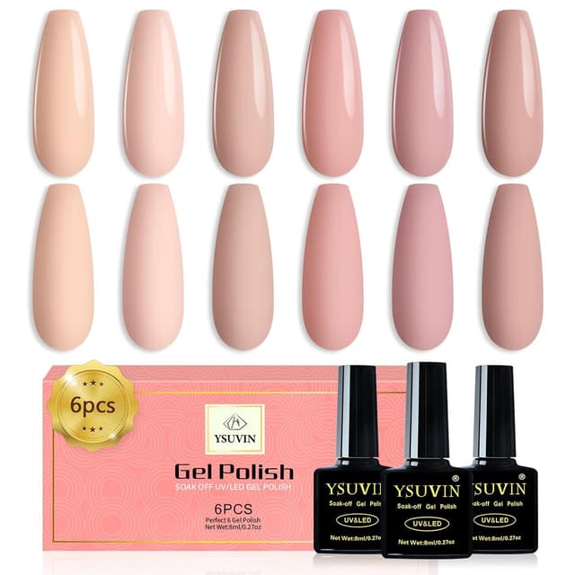 Detalle de YSUVIN UV Nagellack Nude Set (6 Stück) – Nude Rosa Gel Nagellack, Soak-Off UV