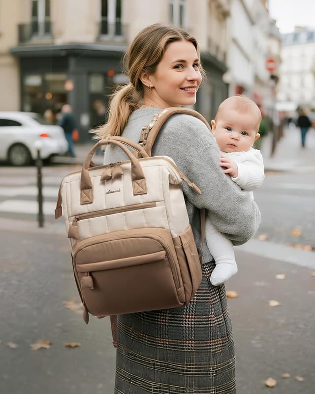 Detalle 2 de LOVEVOOK Wickelrucksack groß mit Wickelunterlage und Organizer – wasserabweisende Babytasche für unterwegs