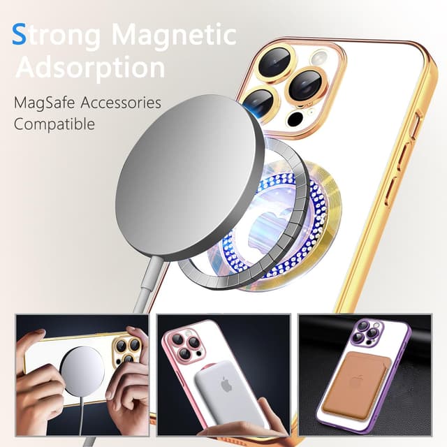 Detalle de Misscase Magnetic Glitter Case for iPhone 13 Pro Max (MagSafe Compatible) — Gold