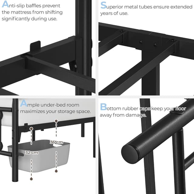 Detalle de Yaheetech 4ft6 Double Vintage Iron Platform Bed with High Headboard & Storage, Black