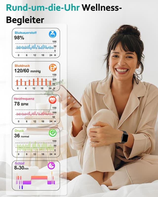 Detalle de Popglory Smartwatch P125 mit Telefonfunktion – Gesundheitsmonitor, 1,85" HD-Display & Fitnessuhr