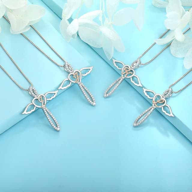 Detalle de FJ Initialen-Kette „Buchstabe K“ mit Schutzengel-Anhänger aus 925 Sterling Silber und Zirkonia